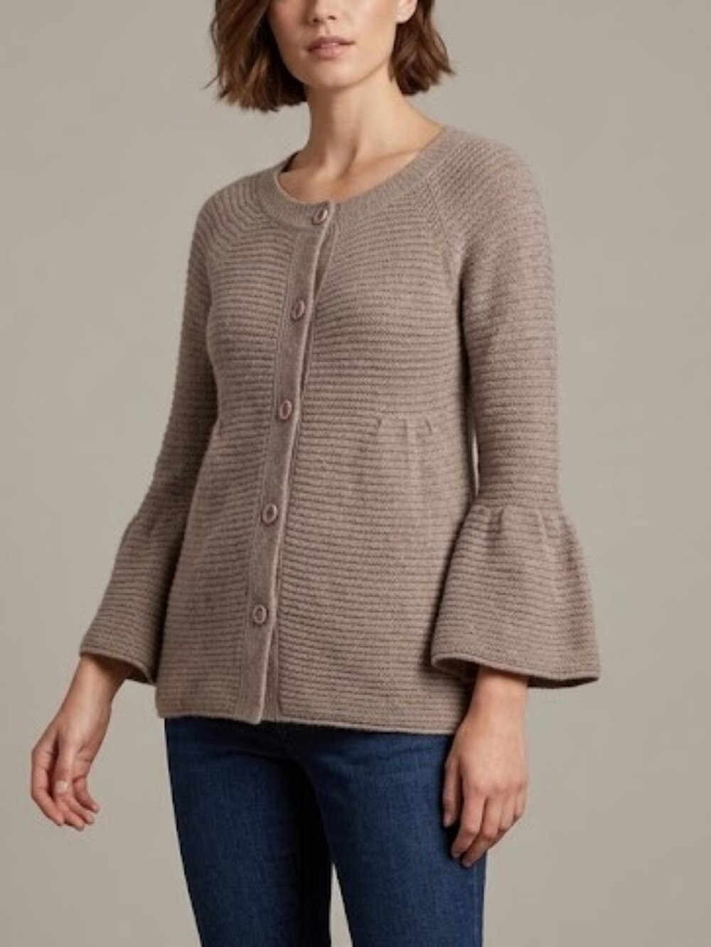 Velvet Women's 100% Cashmere Cardigan Taupe Brown Bell Sleeves Size S